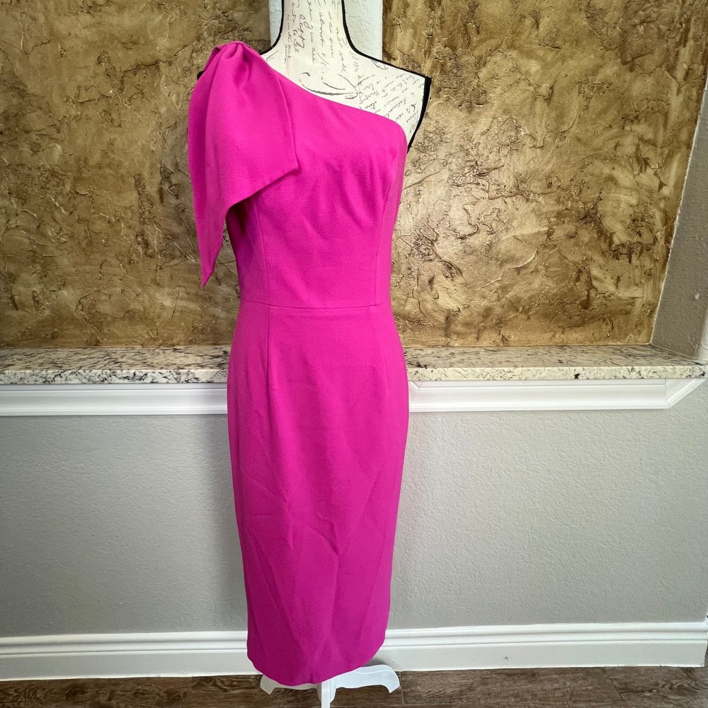Dress The Population Midi Dress Medium Pink One Shoulder‎ Bow Sheath Chic Event